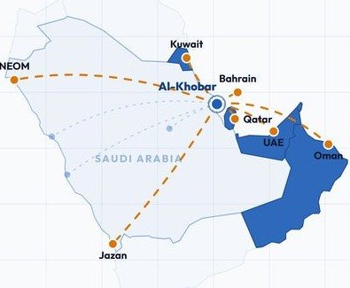 Supply routes from Al-Khobar out to Kuwait, Bahrain, Qatar, the UAE and Oman