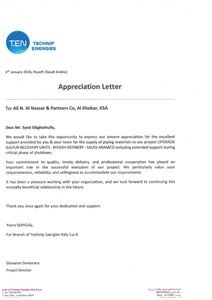 Technip Energies appreciation letter, 2026